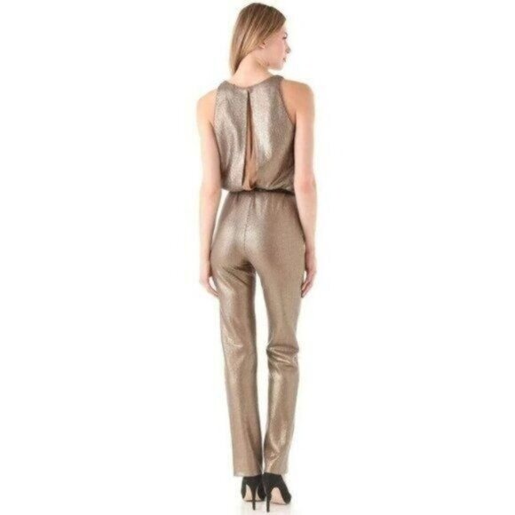 BCBGMaxAzria Jumpsuit M Gold Sequins Sleeveless Lowe  Formal Party - Picture 5 of 16